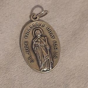 St. Jude Thaddeus Oval Religious Medal Pendant - Sterling Silver